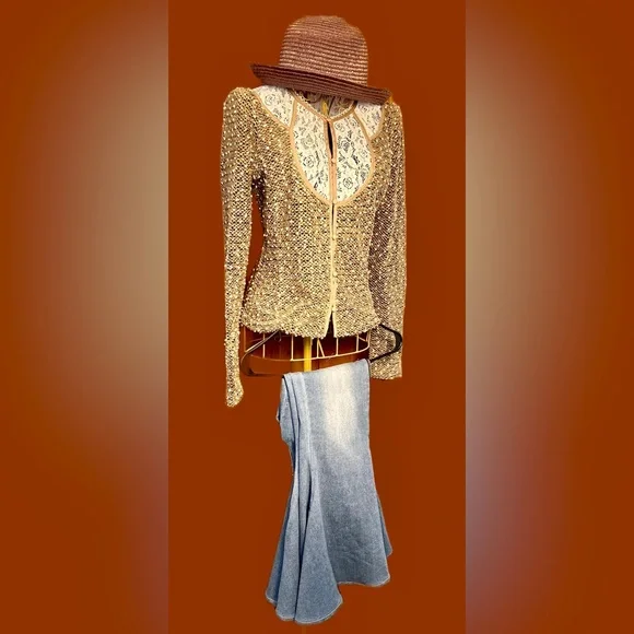 ONLY 1 LEFT, Size Medium Boho Brown and Ivory Ryu Top, Textured with Dot Detail - Picture 10 of 15